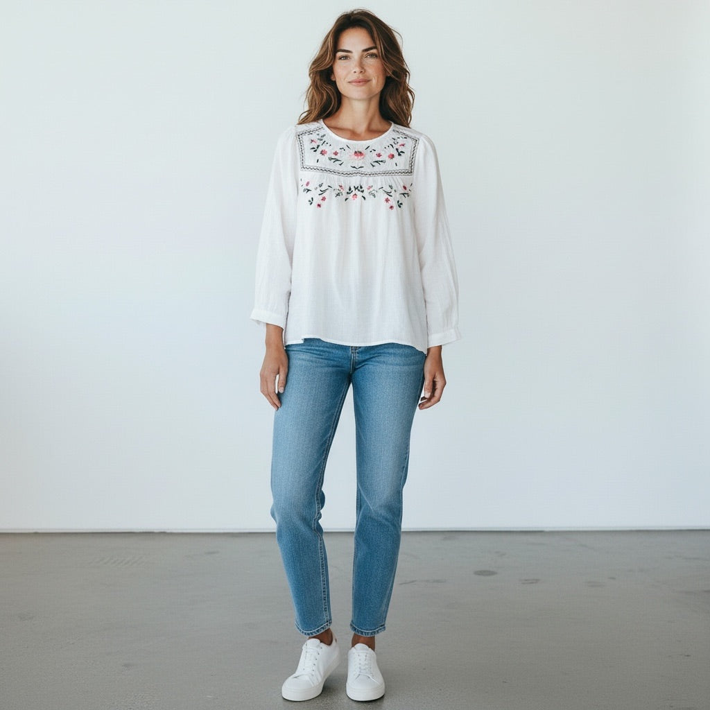 White/Floral Lucky Brand Women-Tops, Medium